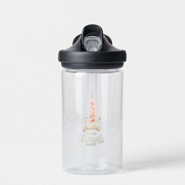 Pink Unicorn Inspirational quote Water Bottle (Front)