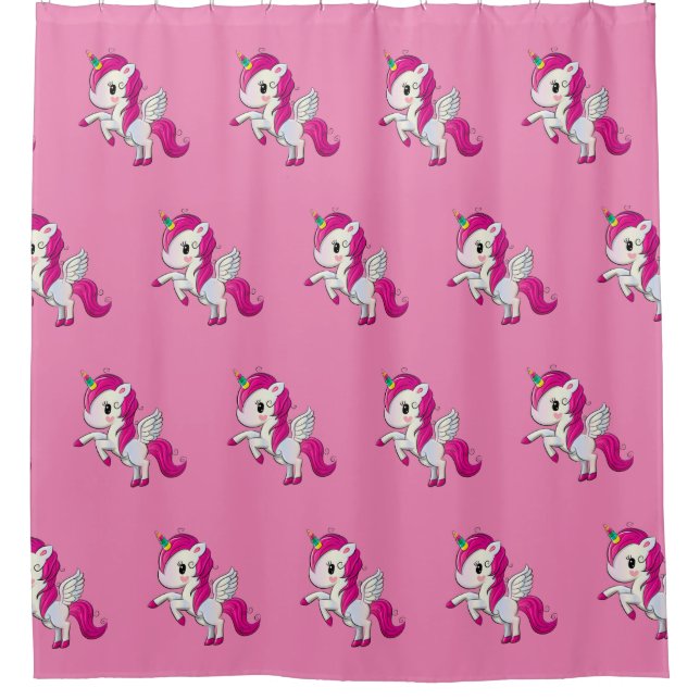 Pink Unicorn Luxury Shower Curtain (Front)
