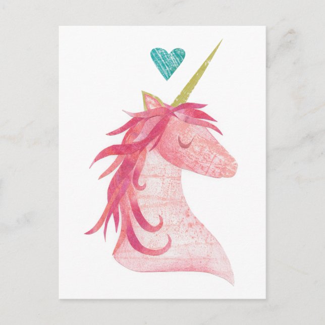 Pink Unicorn Magic with Heart Postcard (Front)