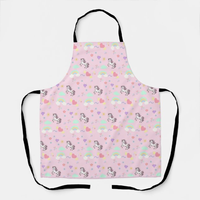 Pink unicorn magical princess  girly birthday kids apron (Front)