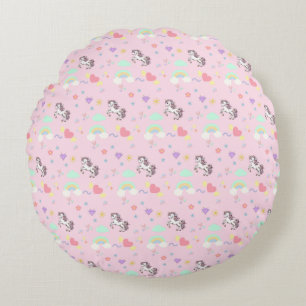 Pink unicorn magical princess  girly birthday kids round pillow