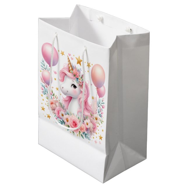 Pink Unicorn  Medium Gift Bag (Front Angled)