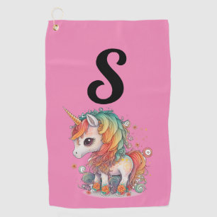 PINK UNICORN MONOGRAM GOLF TOWEL FOR HER