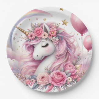 Pink Unicorn Paper Plate