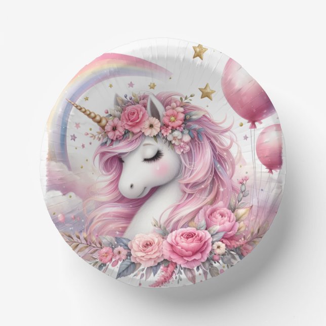 Pink Unicorn  Paper Plate (Front)