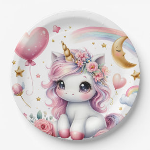 Pink Unicorn Paper Plate