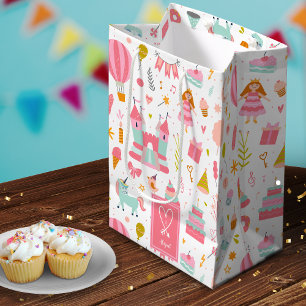 Pink Unicorn Party Pattern Monogrammed Girl Kids Medium Gift Bag