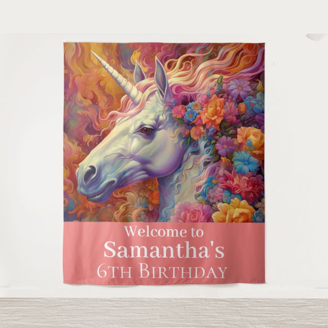 Pink Unicorn Party Set   backdrop Tapestry (Front)