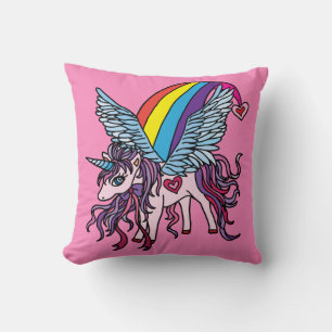 Pink Unicorn Pegasus Throw Pillow