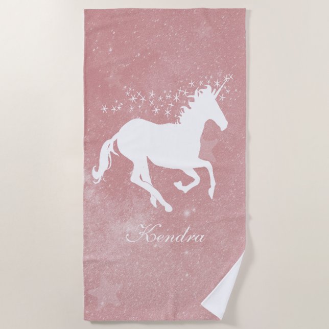 Pink Unicorn Personalized Beach Towel (Front)