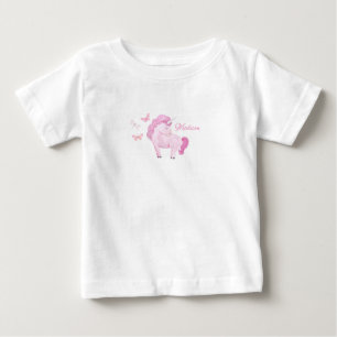 Pink Unicorn Personalized Butterflies Name Girly Baby T-Shirt