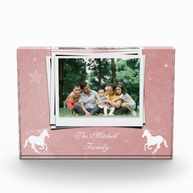 Pink Unicorn Personalized Family Photo Block (Front)