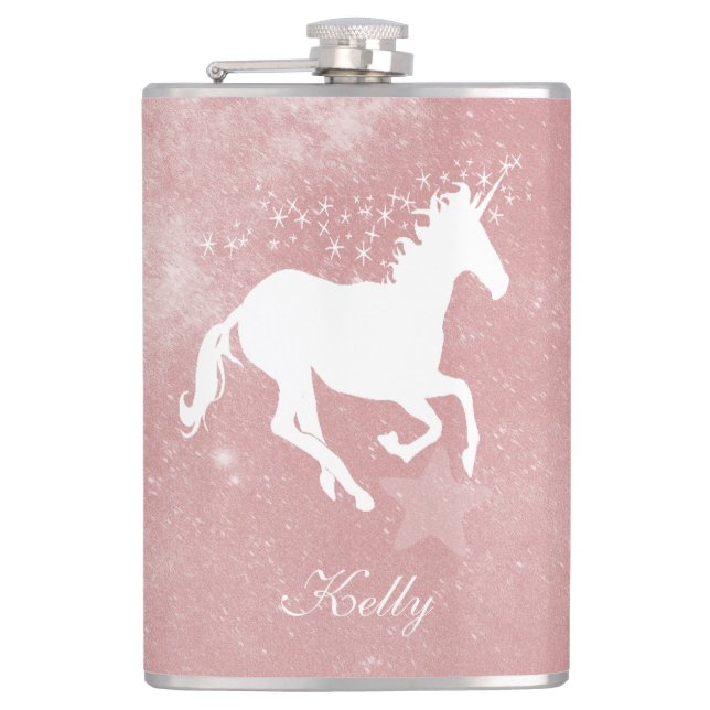 Pink Unicorn Personalized Flask (Front)