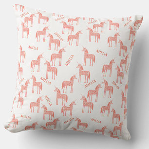 Pink Unicorn Personalized Name Throw Pillow