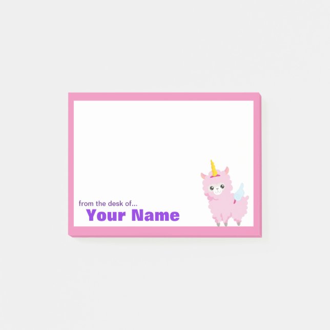 Pink Unicorn Personalized Post-it Notes (Front)