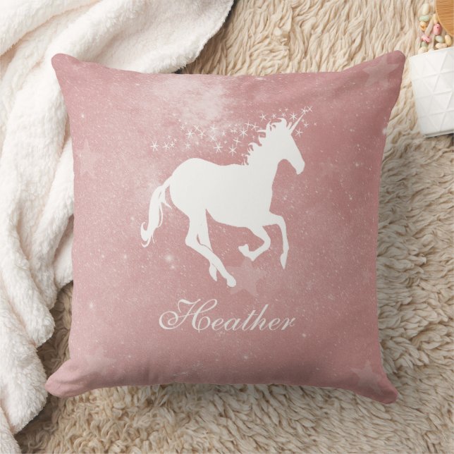 Pink Unicorn Personalized Throw Pillow (Blanket)