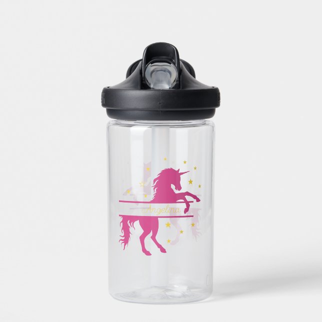 Pink Unicorn Personalized Water Bottle (Front)