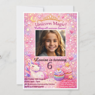 Pink Unicorn Photo Birthday Party Invitation