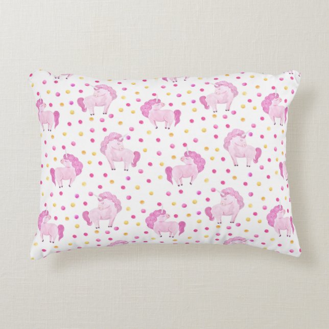 Pink Unicorn Polka Dots Magical Pretty Fairytale Accent Pillow (Front)