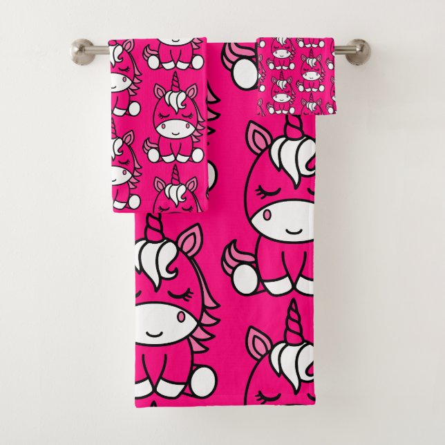 Pink Unicorn Pony Bath Towel Set (Insitu)