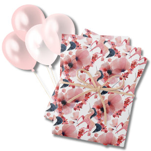 Pink Unicorn Pretty Floral Cute Girls Whimsical Wrapping Paper Sheet