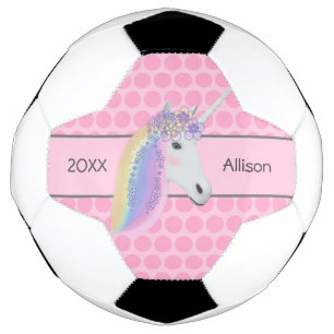 Pink Unicorn Rainbow Personalized Girls Soccer Ball