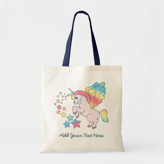 Pink Unicorn Rainbow Star Tote Bag (Front)