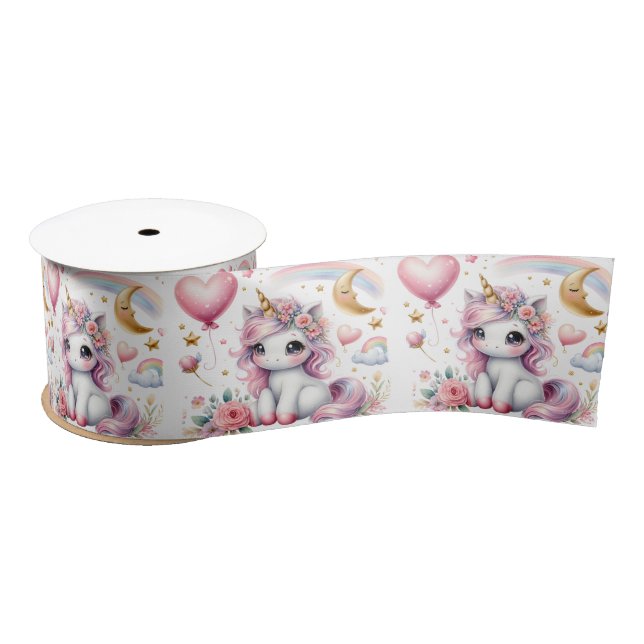 Pink Unicorn  Satin Ribbon (Spool)