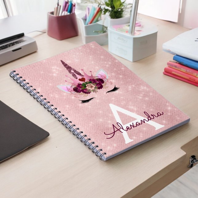 Pink  Unicorn Sparkle Princess Monogram Name Notebook (Creator Uploaded)