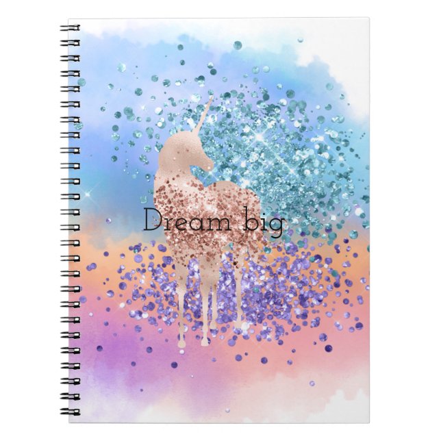 Pink Unicorn Sparkle Purple Aqua Glitter Confetti  Notebook (Front)