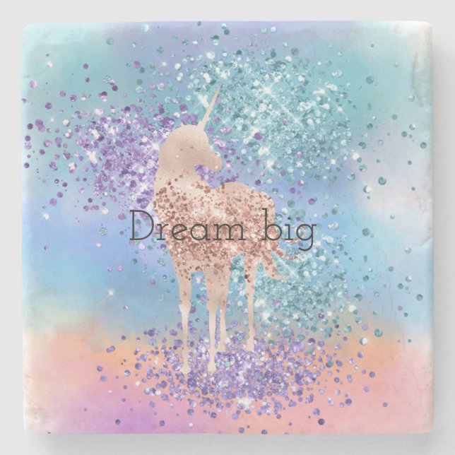 Pink Unicorn Sparkle Purple Aqua Glitter Confetti  Stone Coaster (Front)