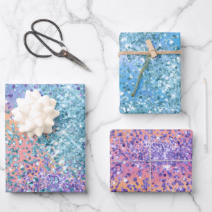 Pink Unicorn Sparkle Purple Aqua Glitter Confetti Wrapping Paper Sheet