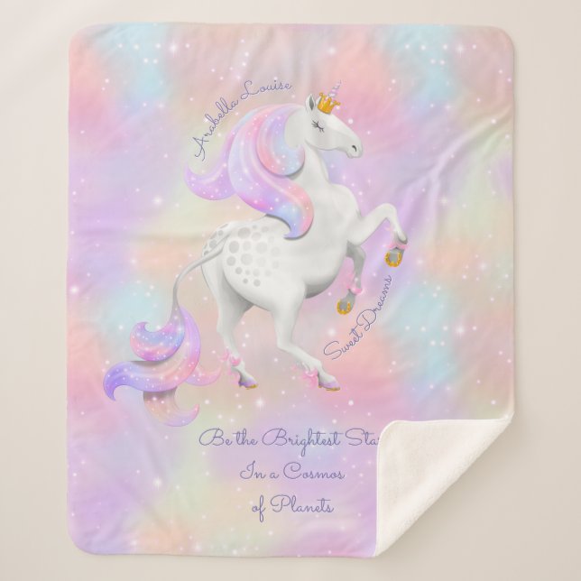 Pink Unicorn Sparkles Encouragement Nursery Sherpa Blanket (Front)