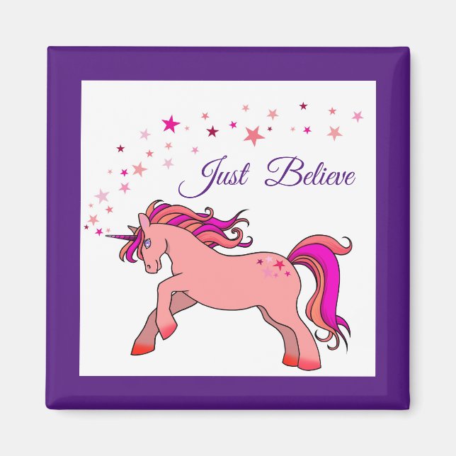 Pink Unicorn Square Magnet (Front)