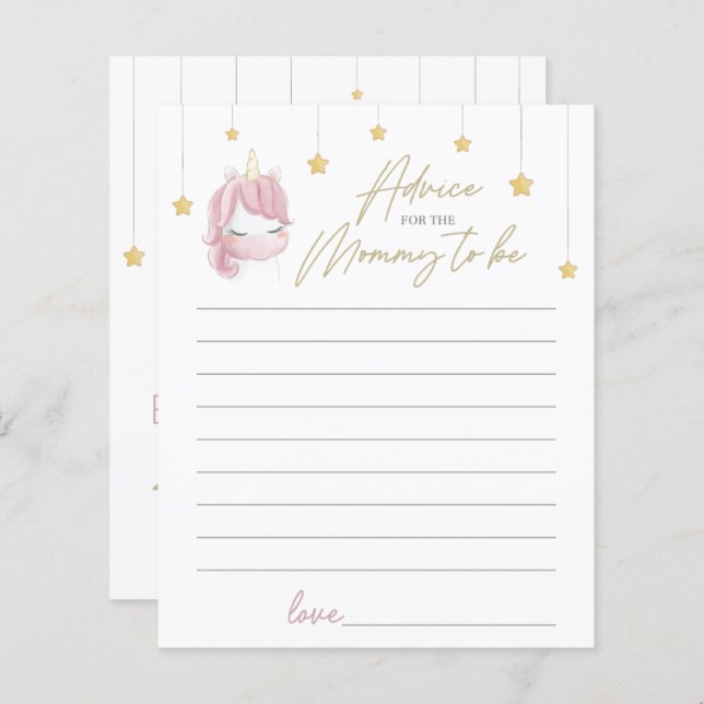 Pink Unicorn Stars Baby Shower Advice for New Mom (Front/Back)