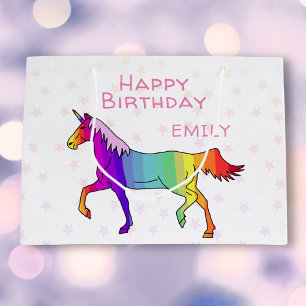 Pink Unicorn Stars Girl Birthday Large Gift Bag