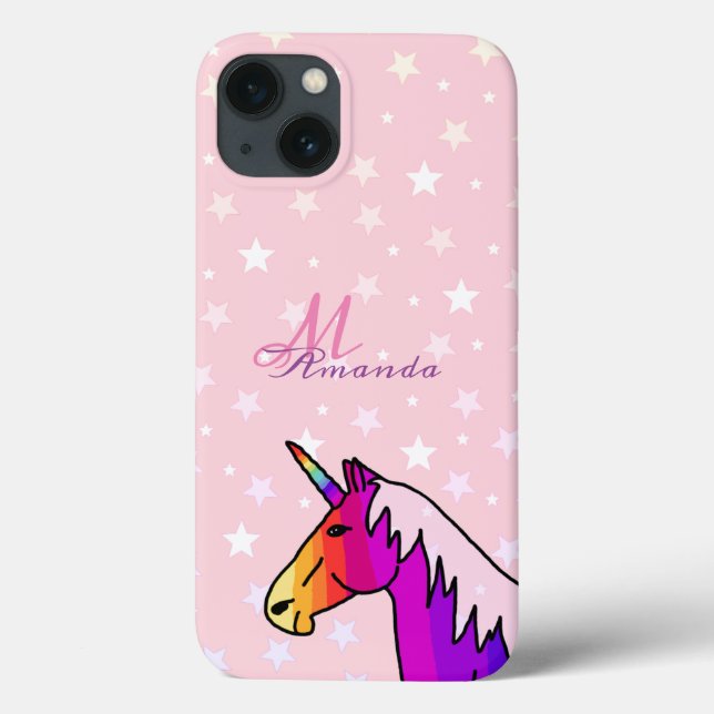 Pink Unicorn Stars Girly Kids Monogram Name  Case-Mate iPhone Case (Back)