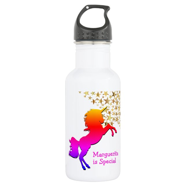 Pink UNICORN Stars Personalized 532 Ml Water Bottle (Front)