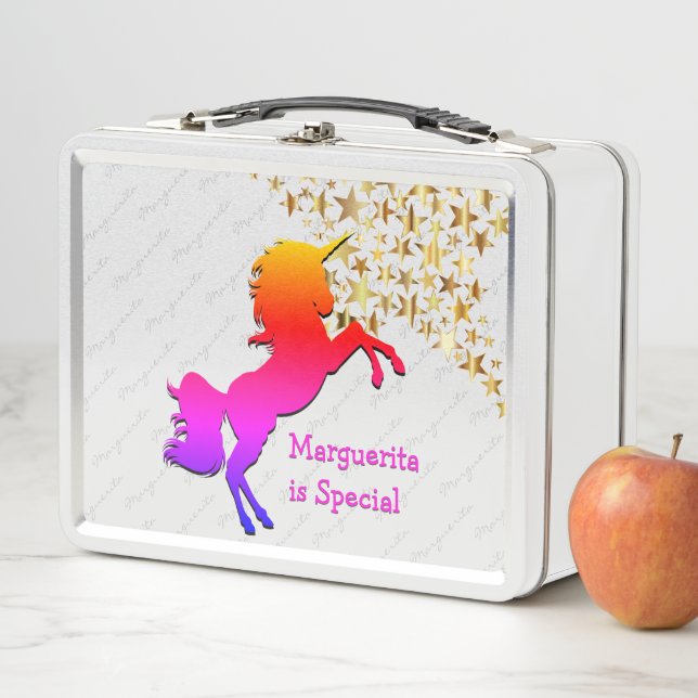 Pink UNICORN Stars Personalized Metal Lunch Box (In Situ)