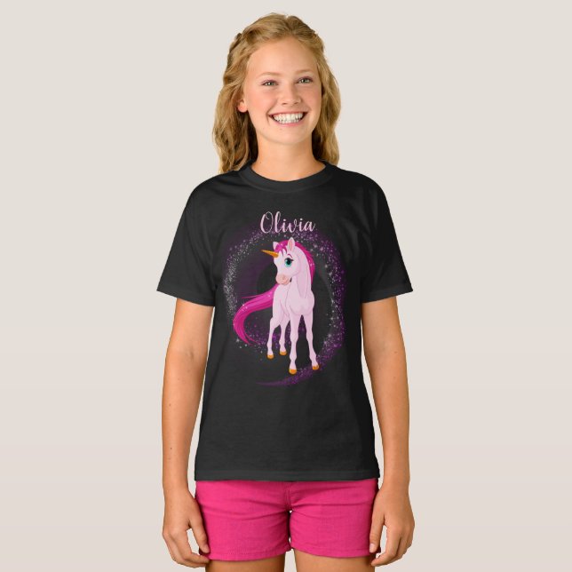 Pink Unicorn T-Shirt – Personalized Birthday Gift (Front Full)