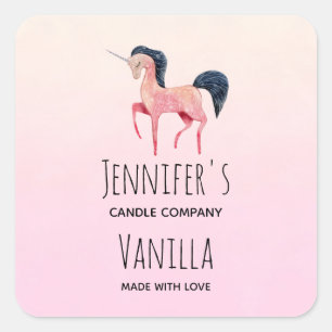 Pink Unicorn with Black Mane Candle Business Square Sticker