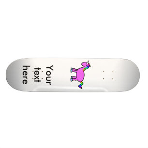 Pink unicorn with rainbow mane skateboard