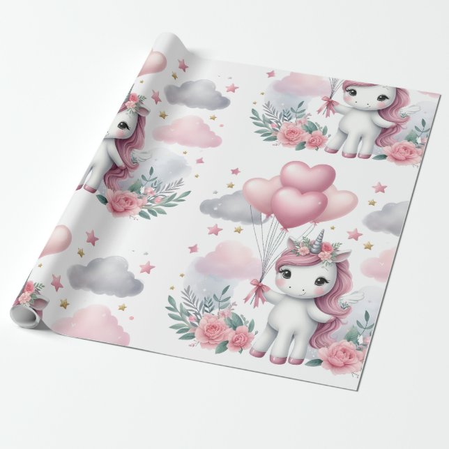 Pink  Unicorn  Wrapping Paper (Unrolled)
