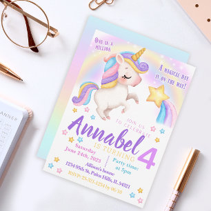 Pink unicorne arc-en-ciel invitation Anniversaire 