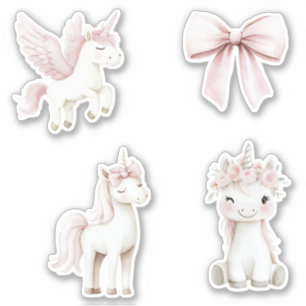Pink Unicorns Flowers Bow