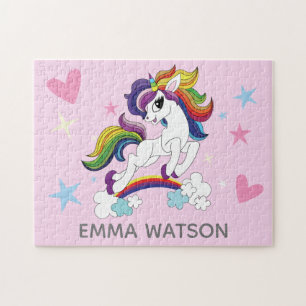 Pink Unicorns Rainbow and Stars Jigsaw Puzzle