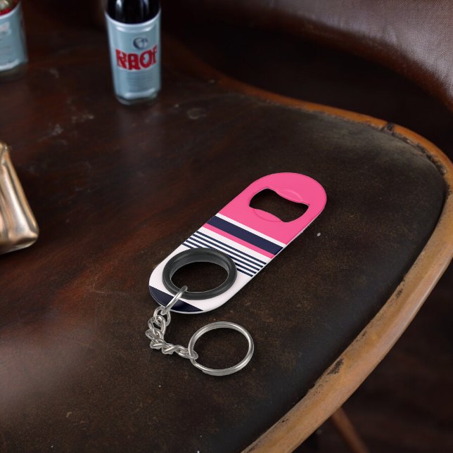 Pink Uniform Stripes Keychain Bottle Opener (Bottle Openers)