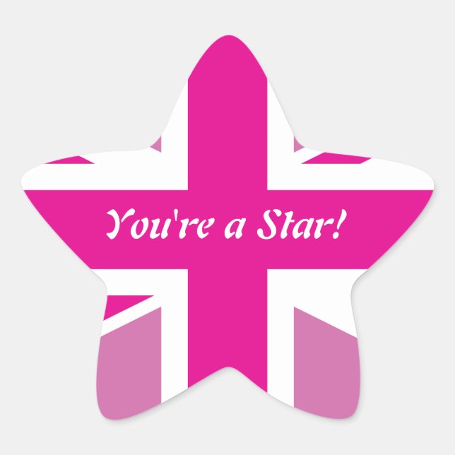 Pink Union Jack Customizable Star Ornament Sticker (Front)