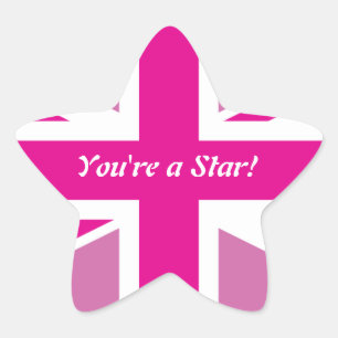 Pink Union Jack Customizable Star Ornament Sticker