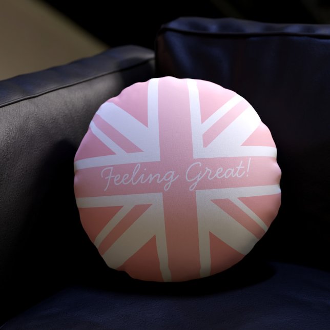 Pink Union Jack Flag Great Britain Round Pillow (Long live your comfy sofa! Just add your text)